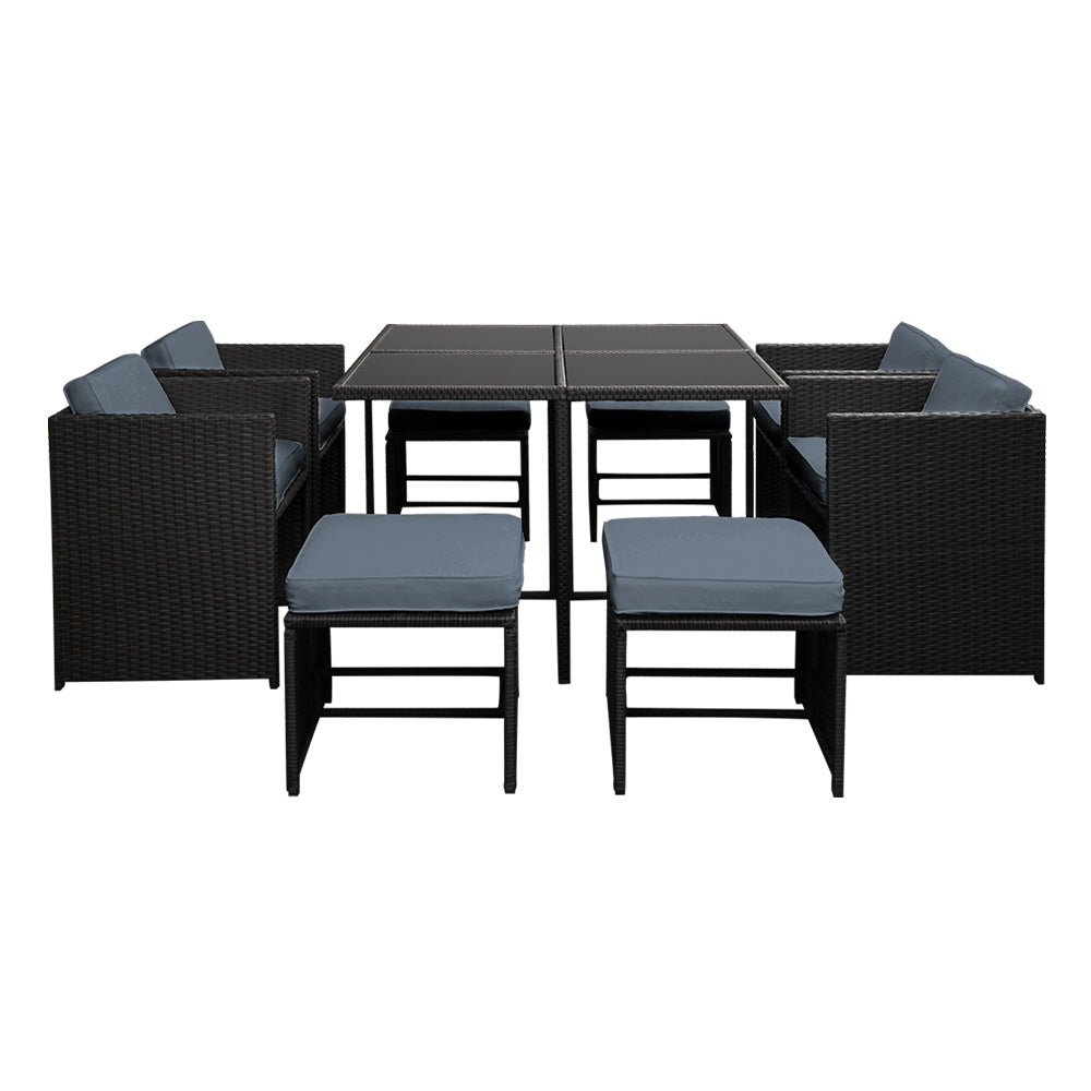 9 Piece Wicker Outdoor Dining Set - Black