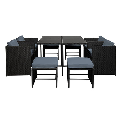 9 Piece Wicker Outdoor Dining Set - Black