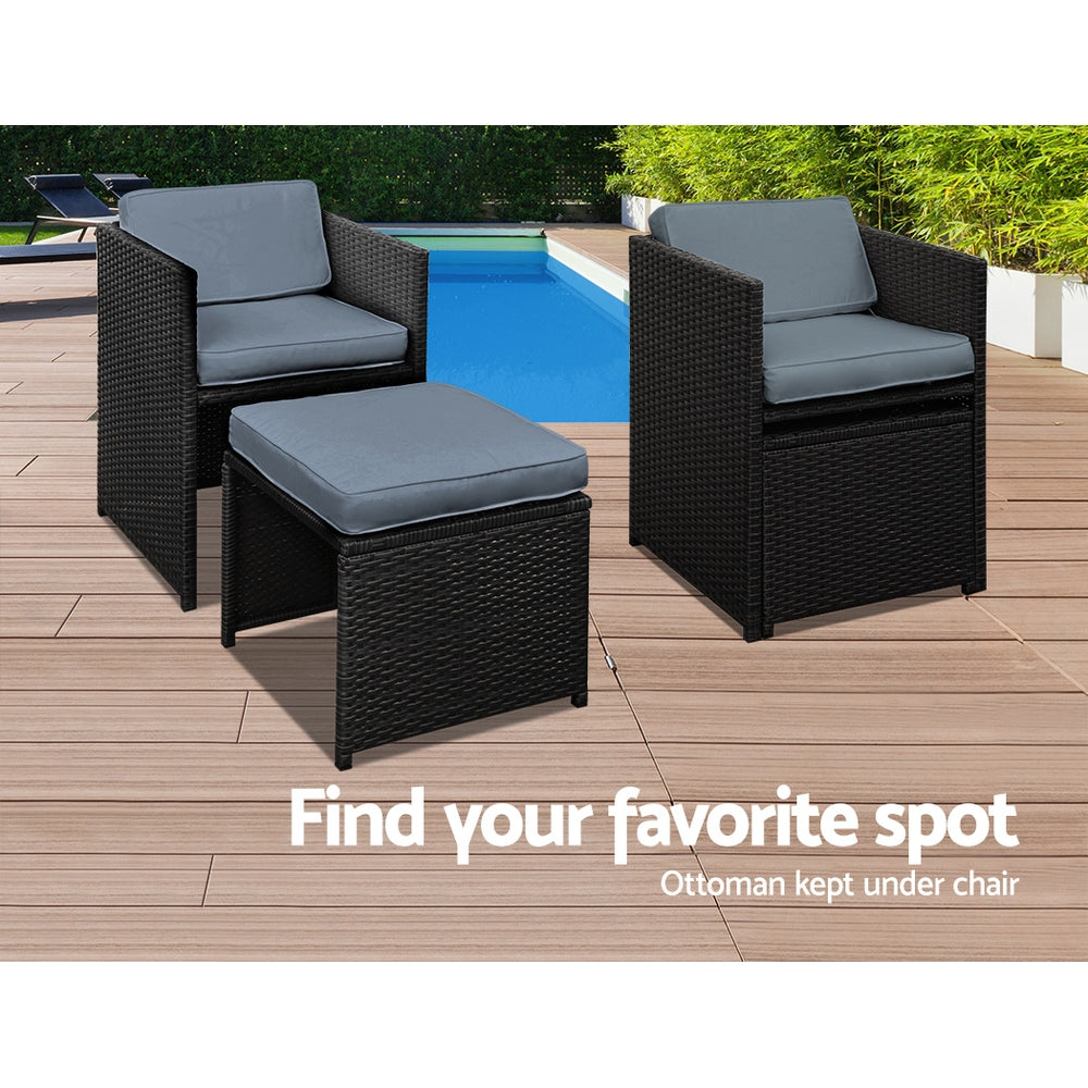 9 Piece Wicker Outdoor Dining Set - Black