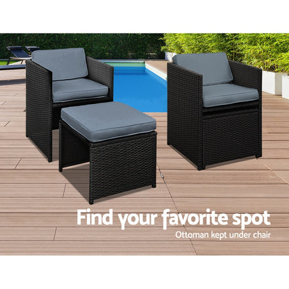 9 Piece Wicker Outdoor Dining Set - Black