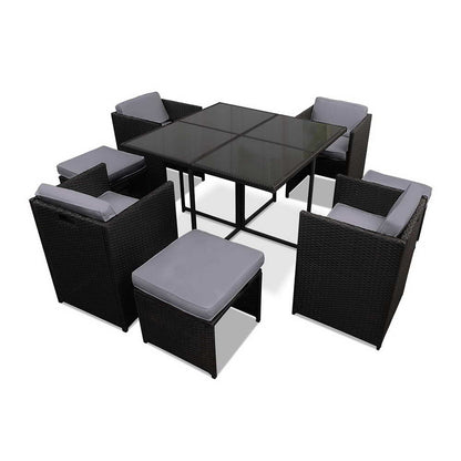 9 Piece Wicker Outdoor Dining Set - Black