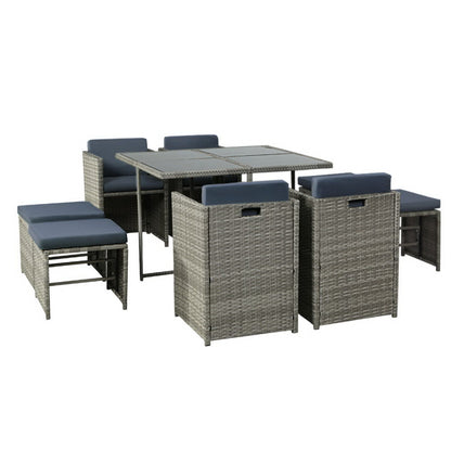9 Piece Wicker Outdoor Dining Set - Grey