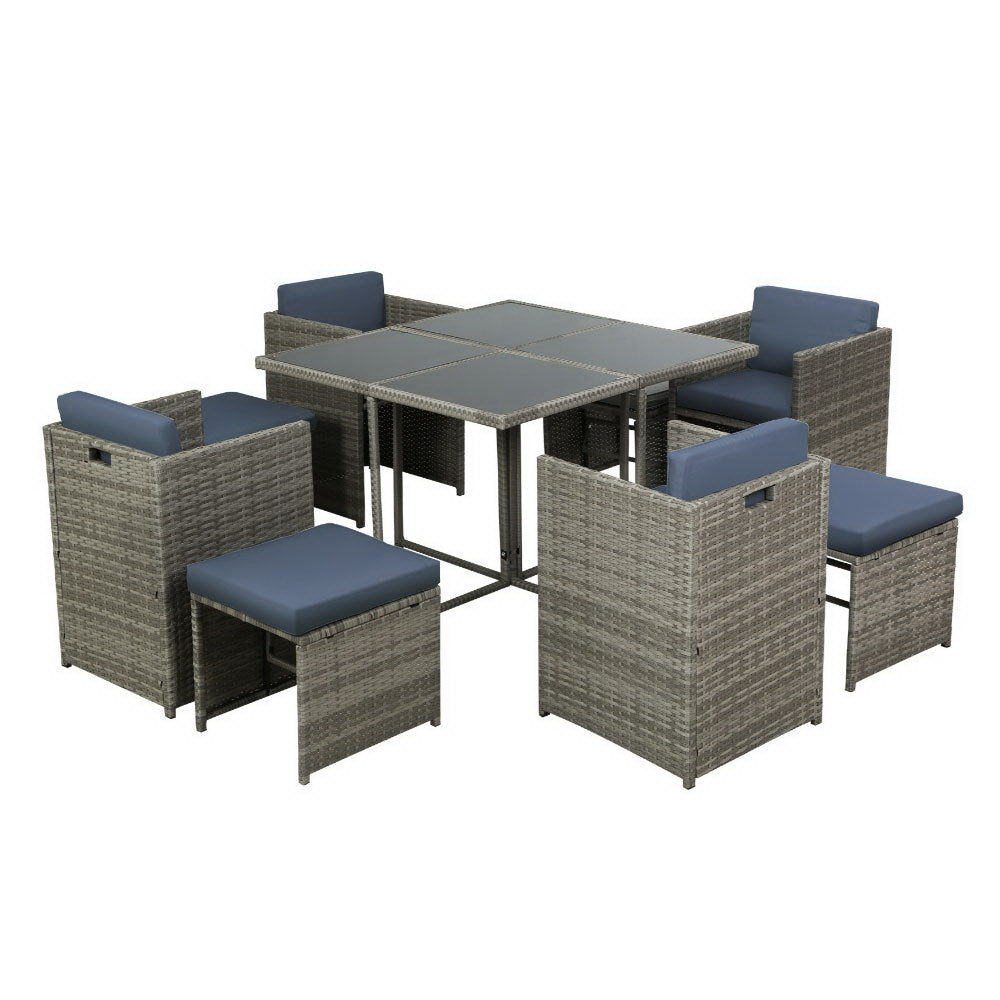 9 Piece Wicker Outdoor Dining Set - Grey