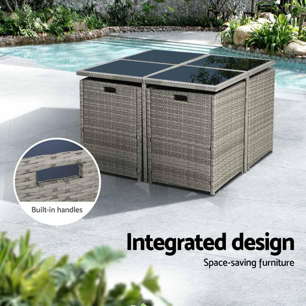 9 Piece Wicker Outdoor Dining Set - Grey