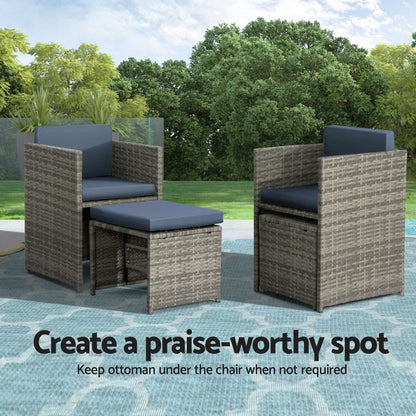 9 Piece Wicker Outdoor Dining Set - Grey