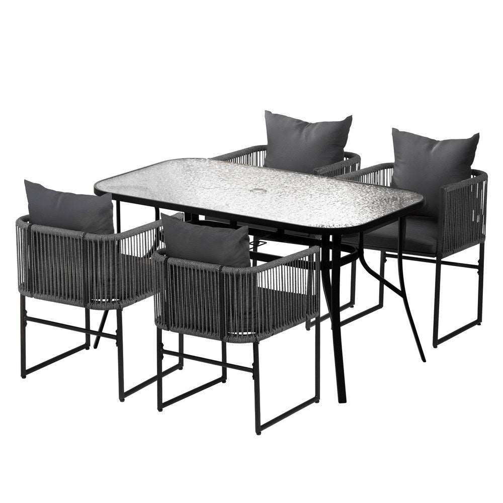 5PC Outdoor Dining Set Table and Chairs Garden Bistro Set Black