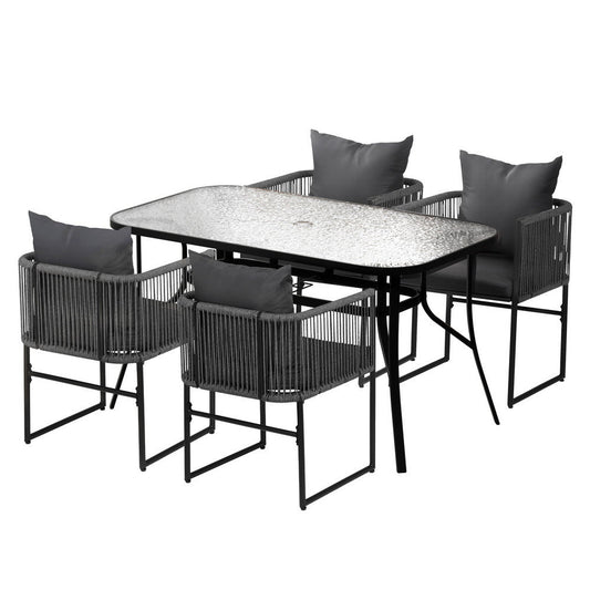 5PC Outdoor Dining Set Table and Chairs Garden Bistro Set Black