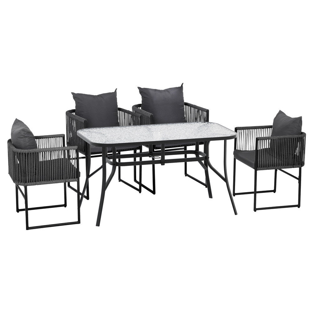 5PC Outdoor Dining Set Table and Chairs Garden Bistro Set Black