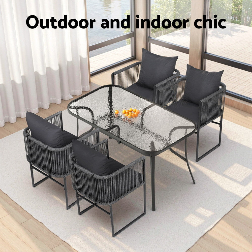 5PC Outdoor Dining Set Table and Chairs Garden Bistro Set Black