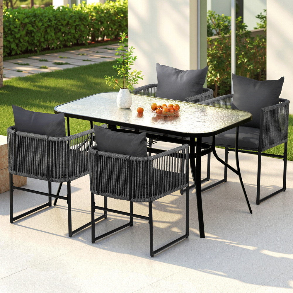 5PC Outdoor Dining Set Table and Chairs Garden Bistro Set Black