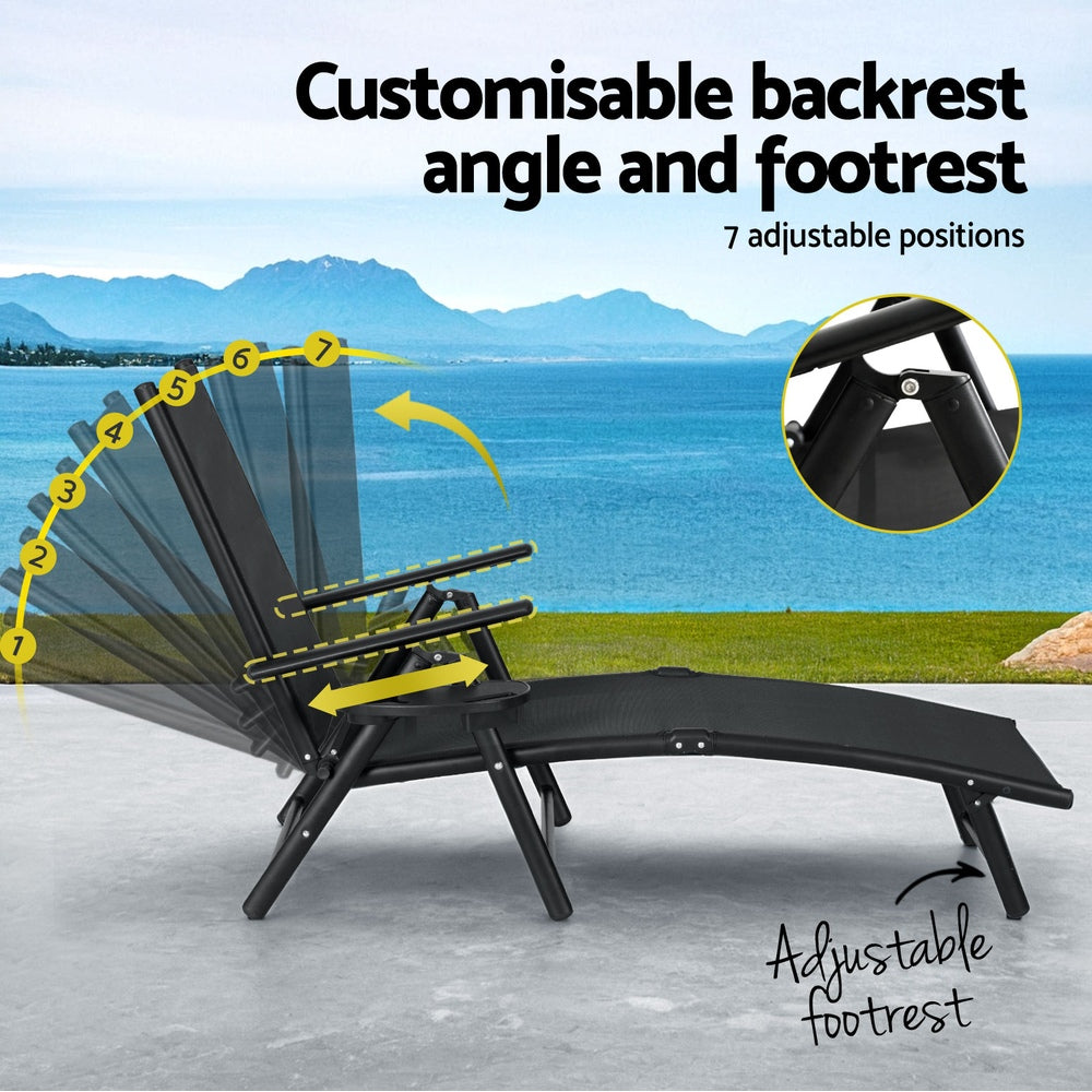 Sun Lounge Outdoor Lounger Aluminium Folding Beach Chair Camping Patio