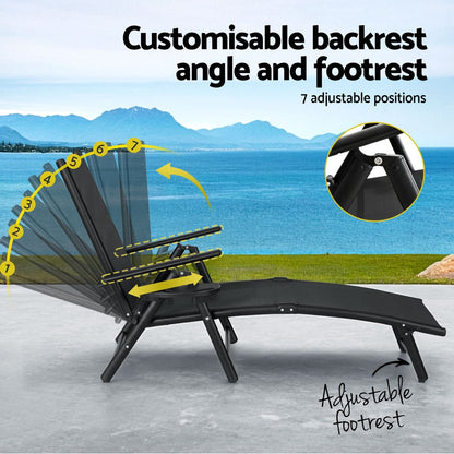 Sun Lounge Outdoor Lounger Aluminium Folding Beach Chair Camping Patio