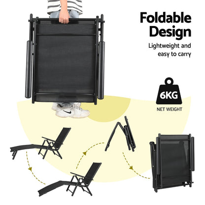 Sun Lounge Outdoor Lounger Aluminium Folding Beach Chair Camping Patio