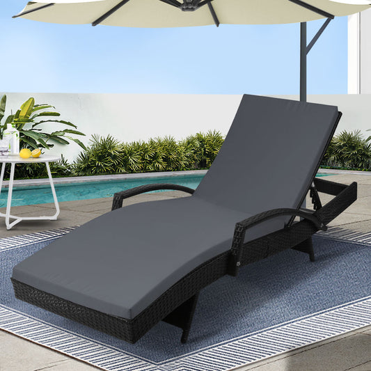 Sun Lounge Wicker Lounger - Black