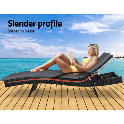 Sun Lounge Wicker Lounger - Black