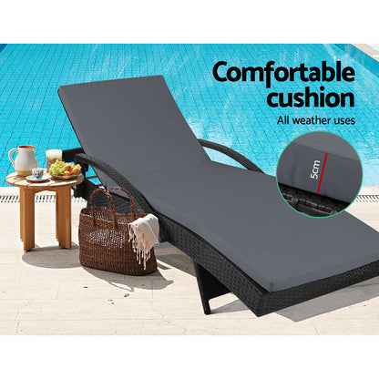 Sun Lounge Wicker Lounger - Black