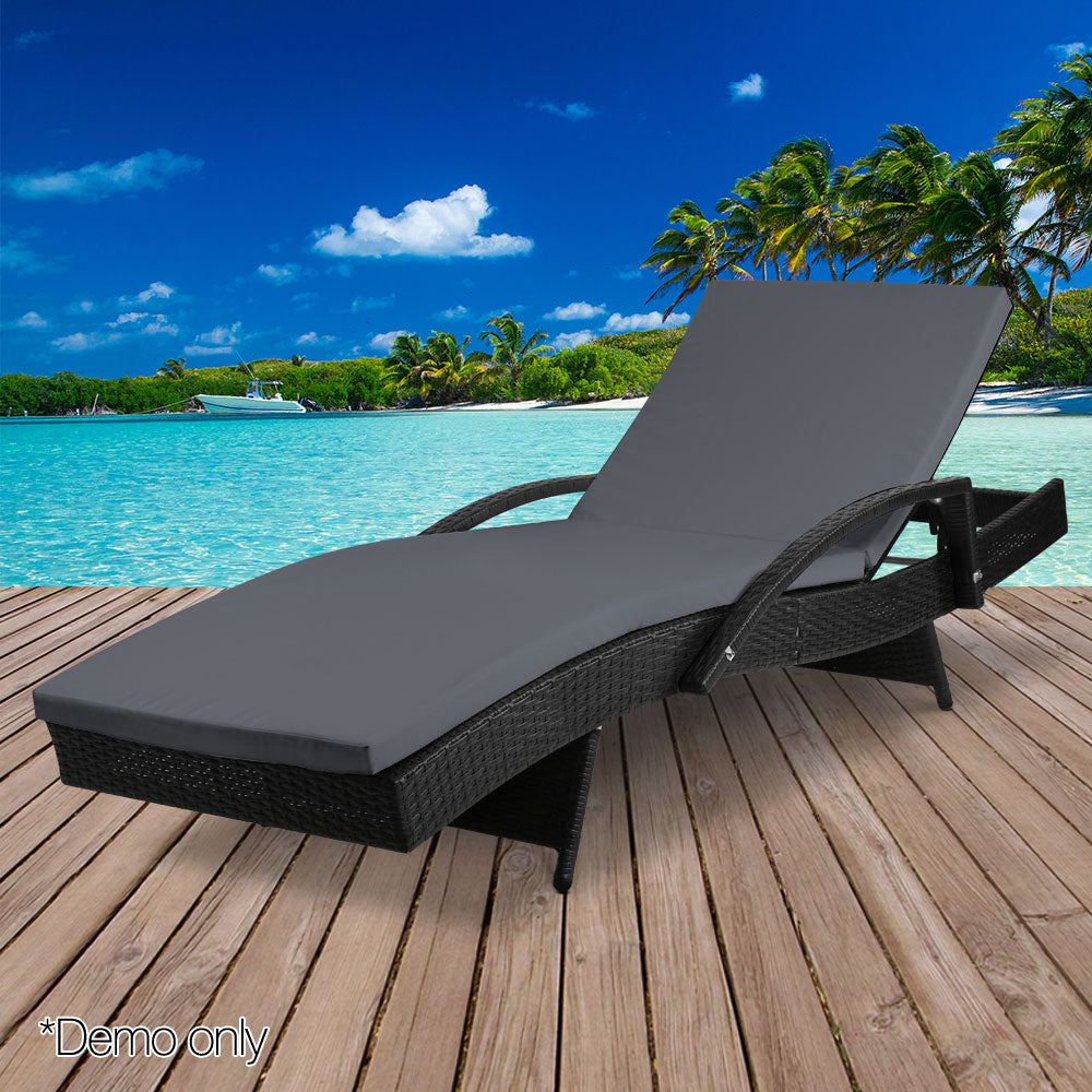 Sun Lounge Wicker Lounger - Black