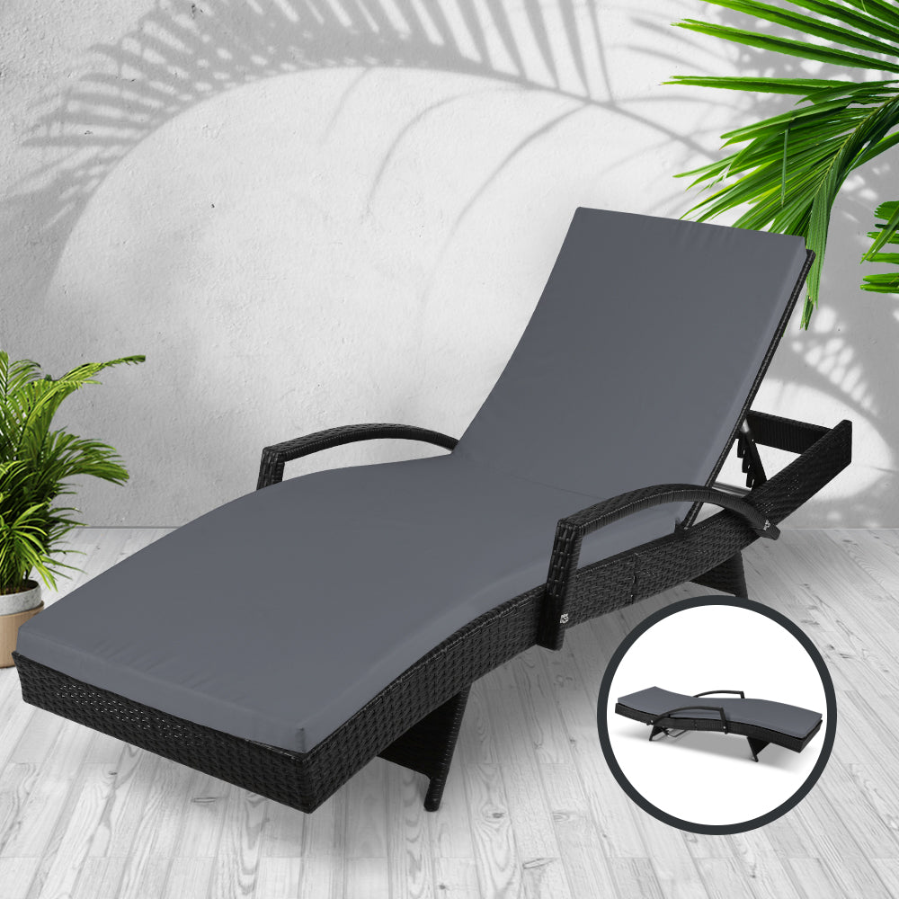 Sun Lounge Wicker Lounger - Black
