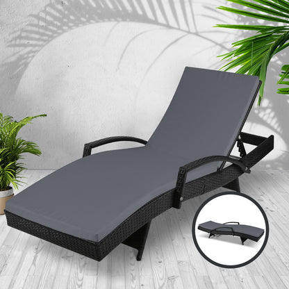 Sun Lounge Wicker Lounger - Black