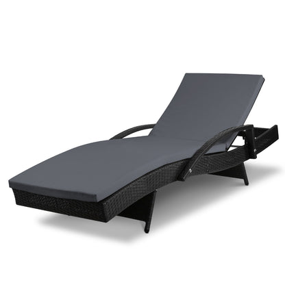 Sun Lounge Wicker Lounger - Black