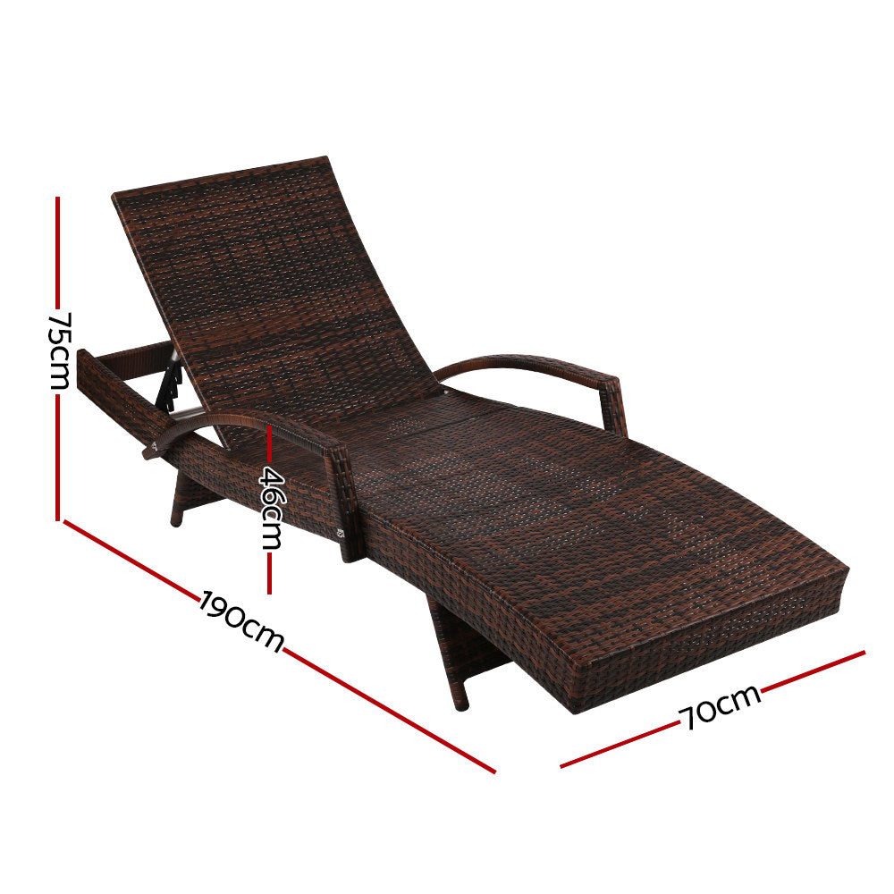2PC Sun Lounge Wicker Lounger - Brown