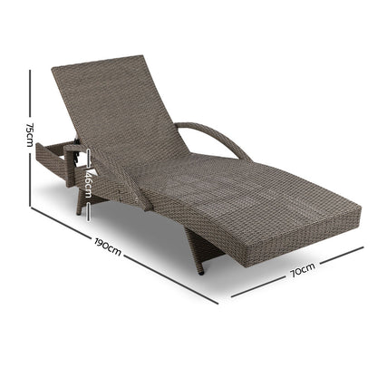 Sun Lounge Wicker Lounger – Outdoor Adjustable Beach Chair with Cushion (Grey & Beige)