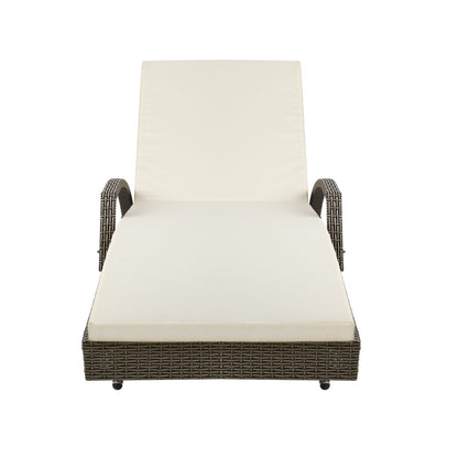 Sun Lounge Wicker Lounger – Outdoor Adjustable Beach Chair with Cushion (Grey & Beige)
