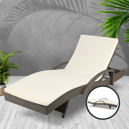 Sun Lounge Wicker Lounger – Outdoor Adjustable Beach Chair with Cushion (Grey & Beige)