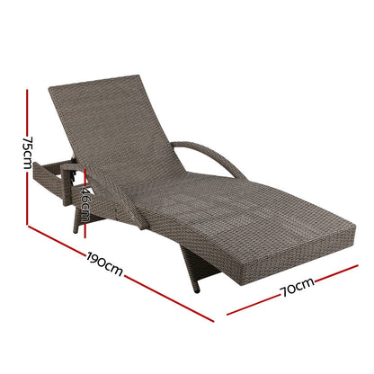 2-Piece Sun Lounge Wicker Lounger Set – Outdoor Adjustable Beach Chairs with Cushions (Grey & Beige)