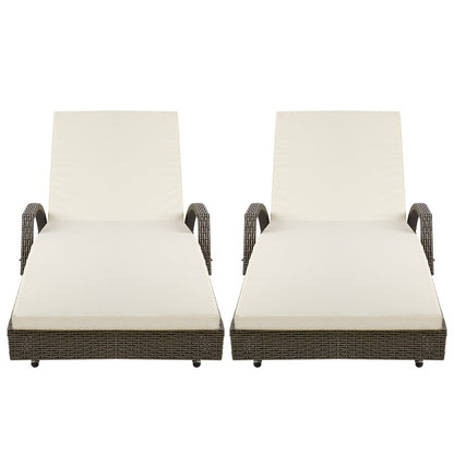 2-Piece Sun Lounge Wicker Lounger Set – Outdoor Adjustable Beach Chairs with Cushions (Grey & Beige)