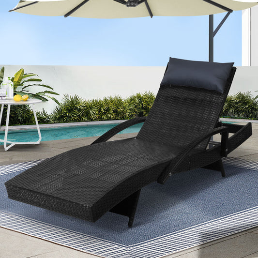 Sun Lounge Wicker Lounger - Black