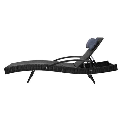 Sun Lounge Wicker Lounger - Black
