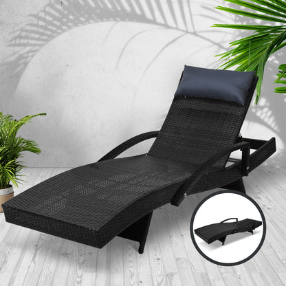 Sun Lounge Wicker Lounger - Black