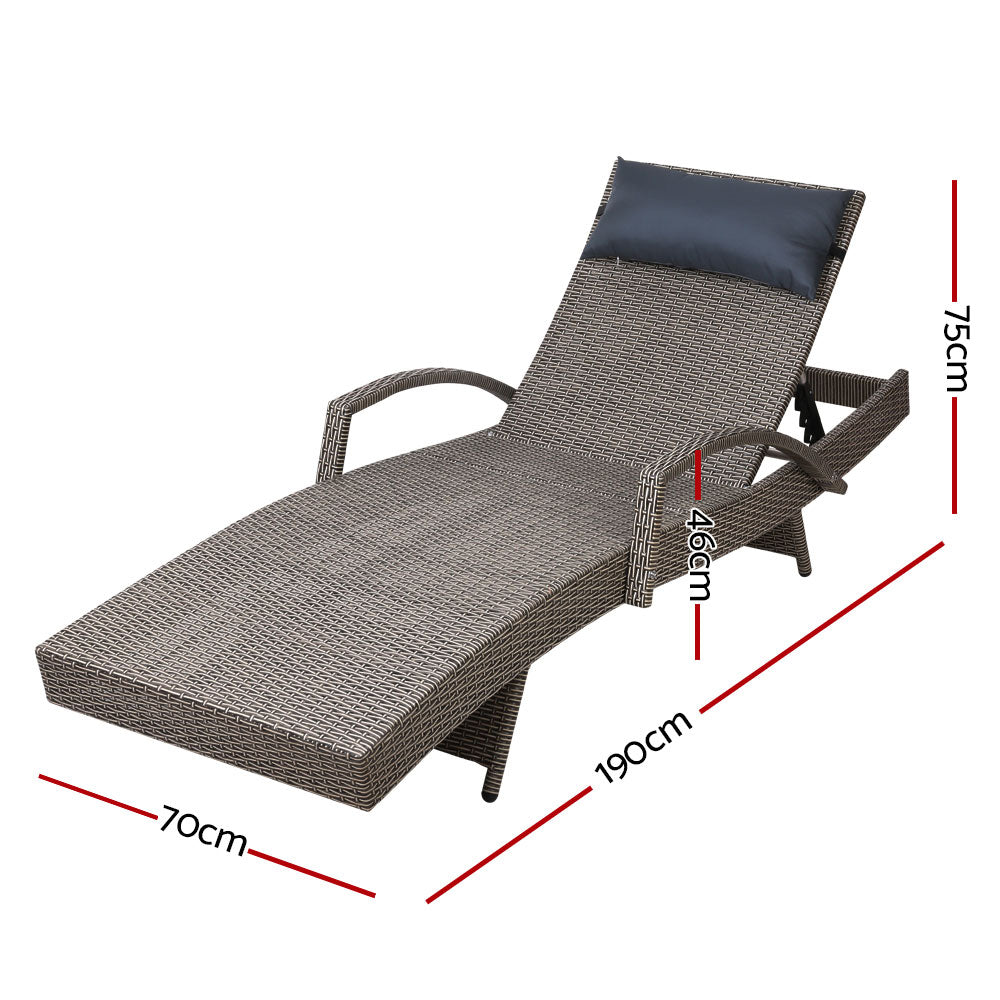 Sun Lounge Wicker Lounger - Grey & Beige