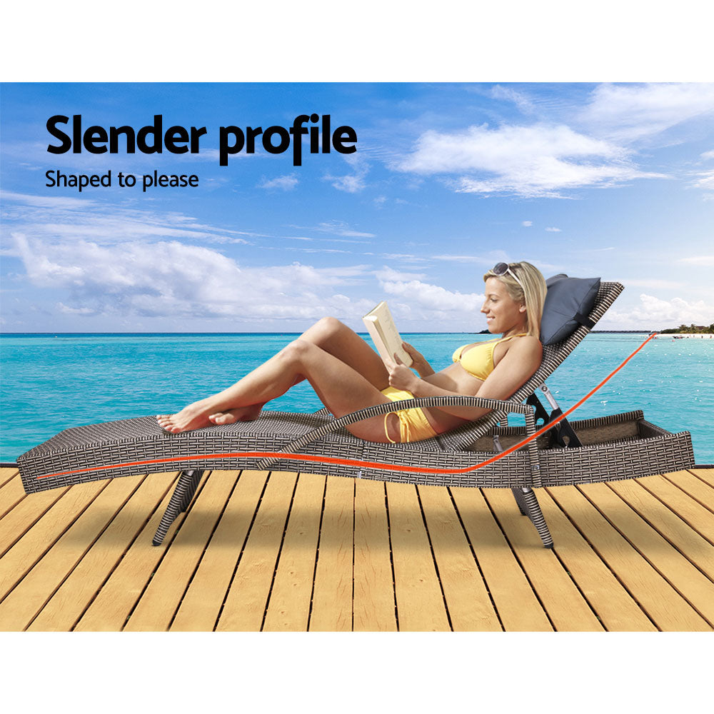 Sun Lounge Wicker Lounger - Grey & Beige