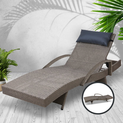 Sun Lounge Wicker Lounger - Grey & Beige