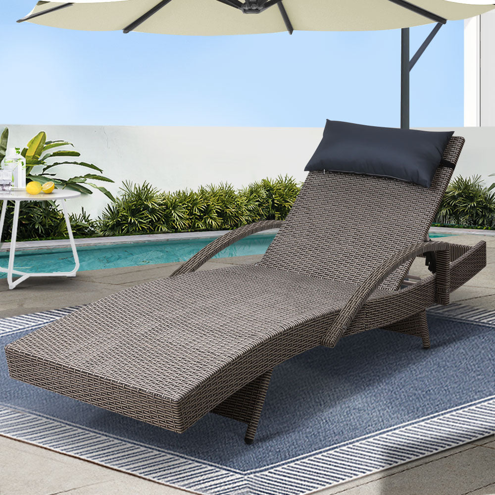 Sun Lounge Wicker Lounger - Grey & Beige