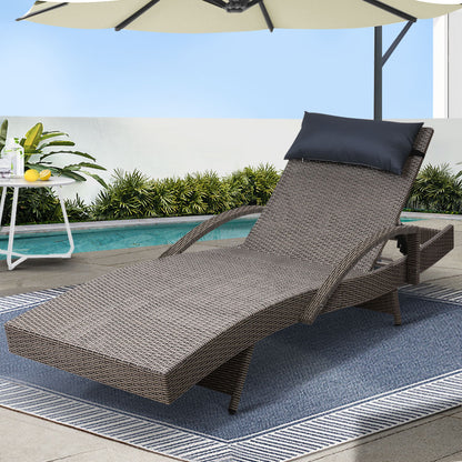 Sun Lounge Wicker Lounger - Grey & Beige