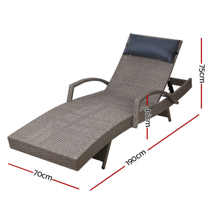 Set of 2 Sun Lounge Wicker Lounger - Grey & Beige