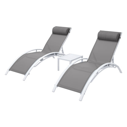 3PC Sun Lounge Outdoor Lounger Table Chairs Steel Patio Furniture Garden