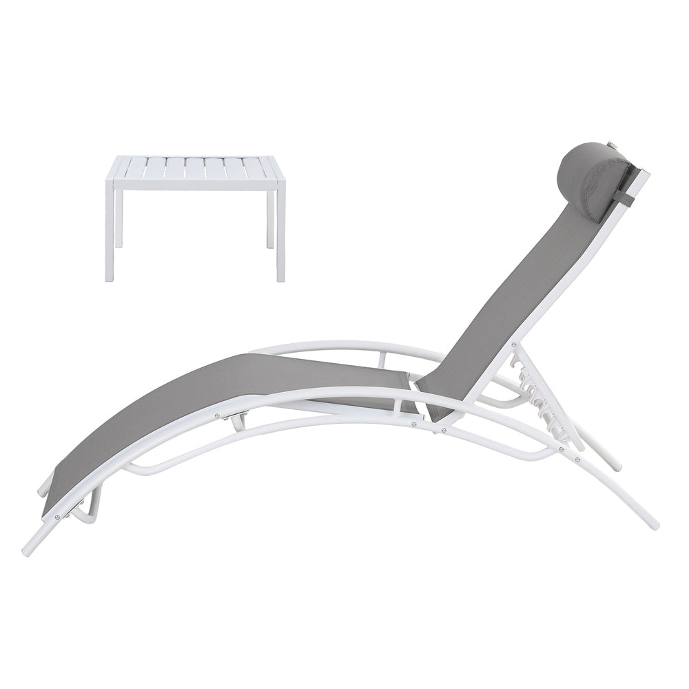 3PC Sun Lounge Outdoor Lounger Table Chairs Steel Patio Furniture Garden