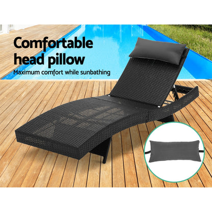 Sun Lounge Wicker Lounger Outdoor Furniture Beach Chair Garden Adjustable Black