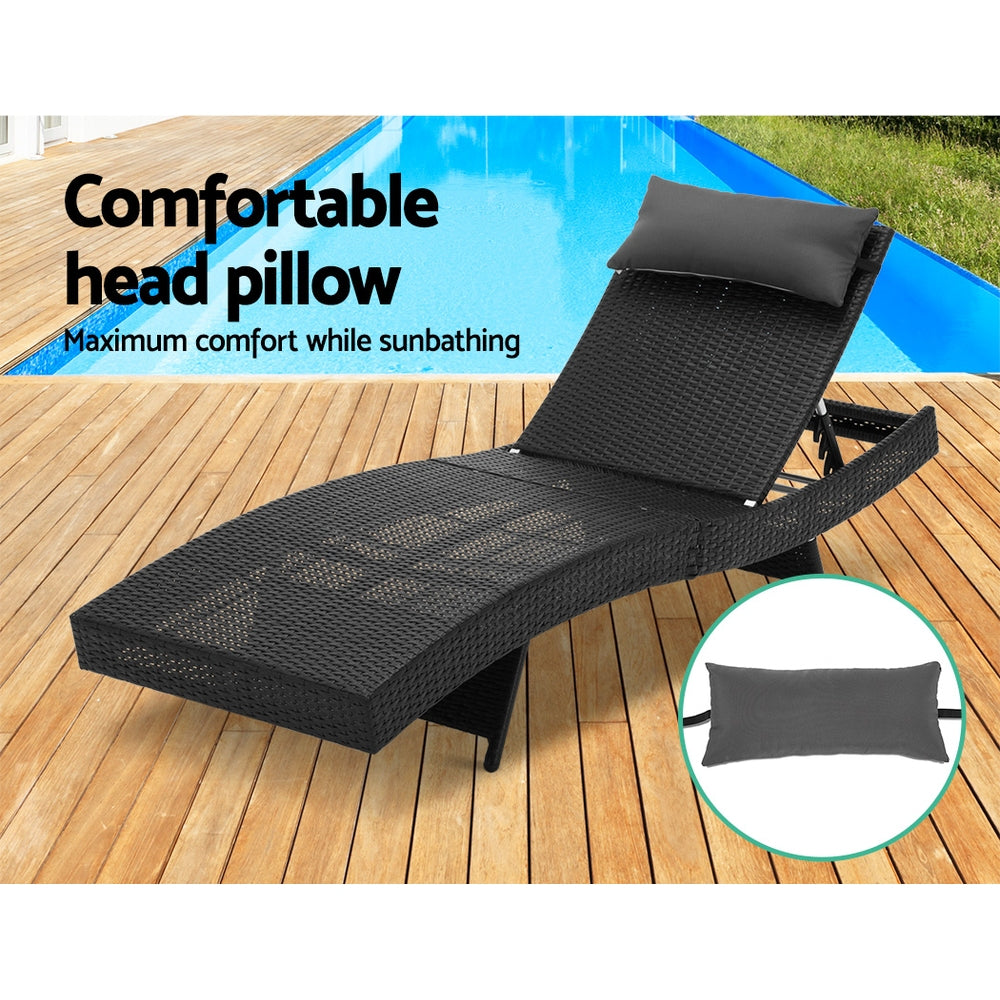 Sun Lounge Wicker Lounger Outdoor Furniture Beach Chair Garden Adjustable Black