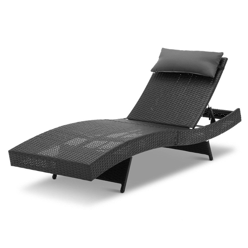 Sun Lounge Wicker Lounger Outdoor Furniture Beach Chair Garden Adjustable Black