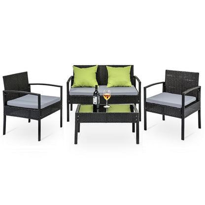 Outdoor Sofa Set Wicker Lounge Setting - Black