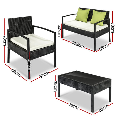 Outdoor Sofa Set Wicker Lounge Setting - Black