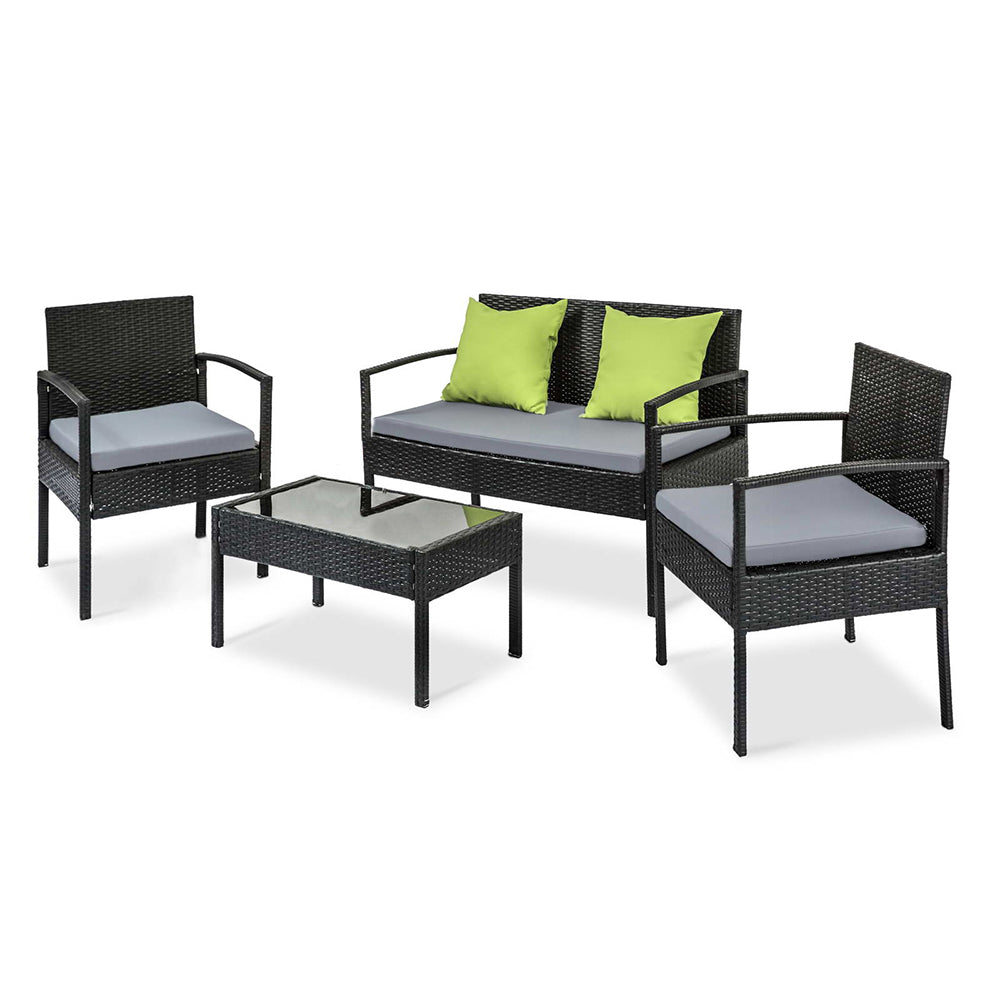 Outdoor Sofa Set Wicker Lounge Setting - Black