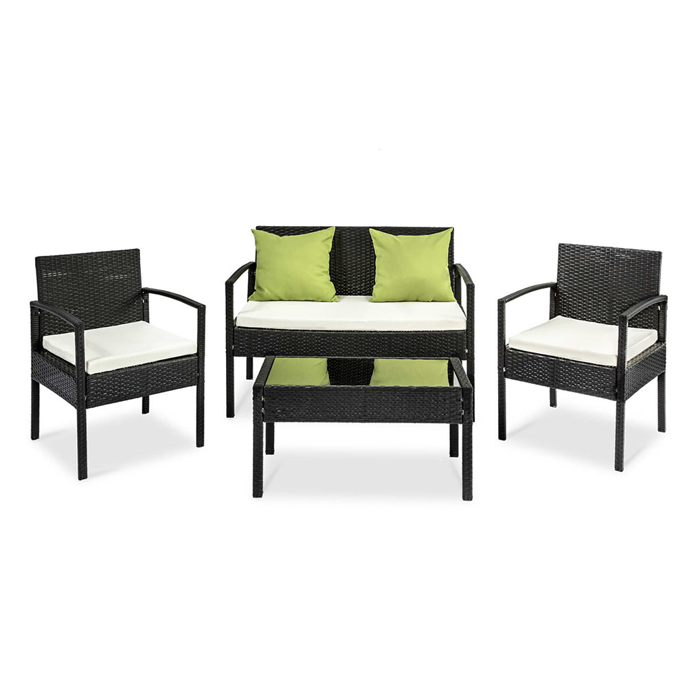 Outdoor Sofa Set Wicker Lounge Setting - Black