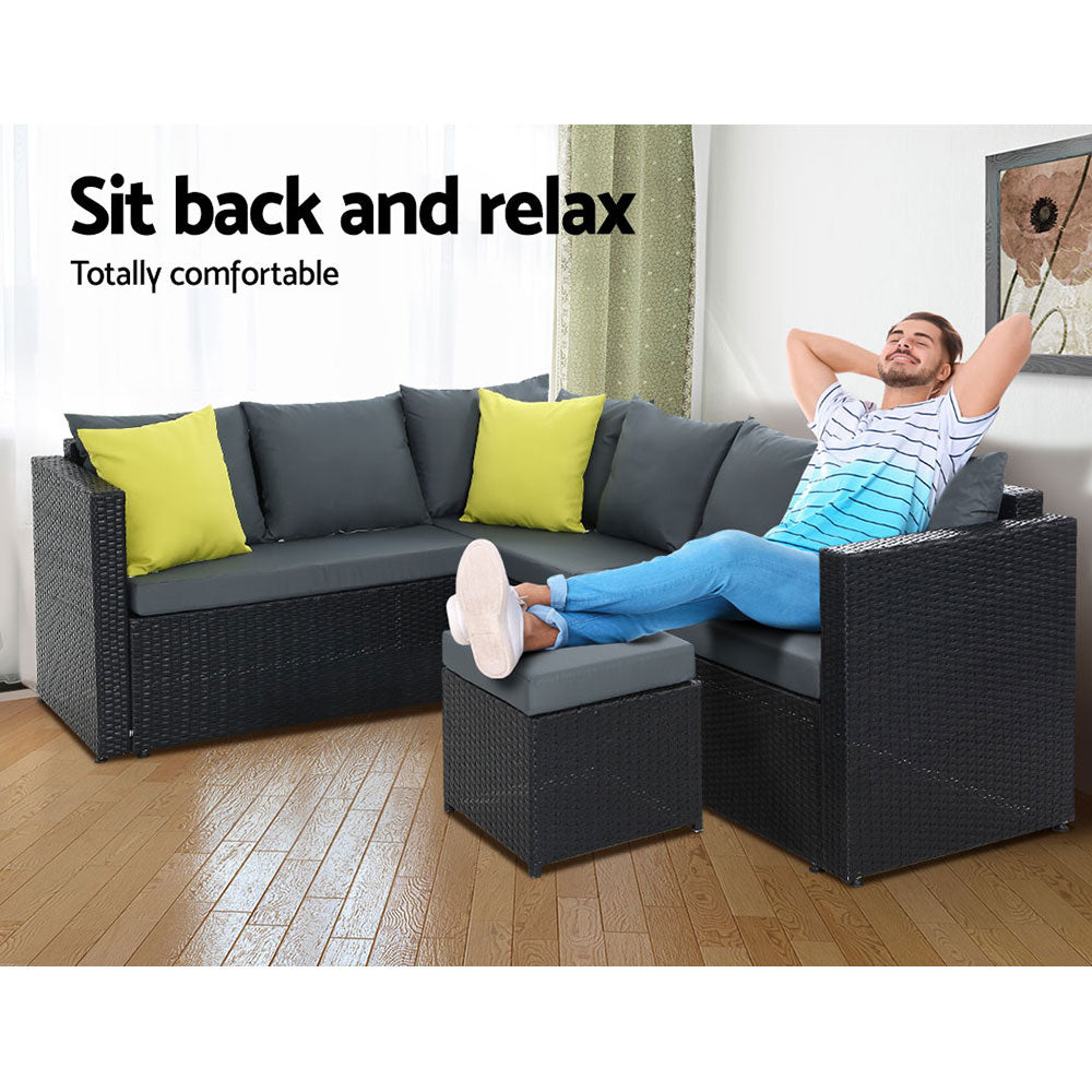 Outdoor Dining Set Aluminum Table Chairs Wicker Setting Black