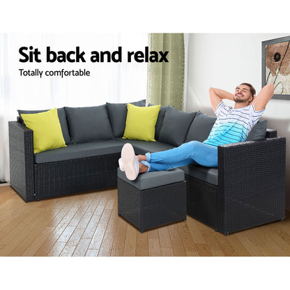 Outdoor Dining Set Aluminum Table Chairs Wicker Setting Black